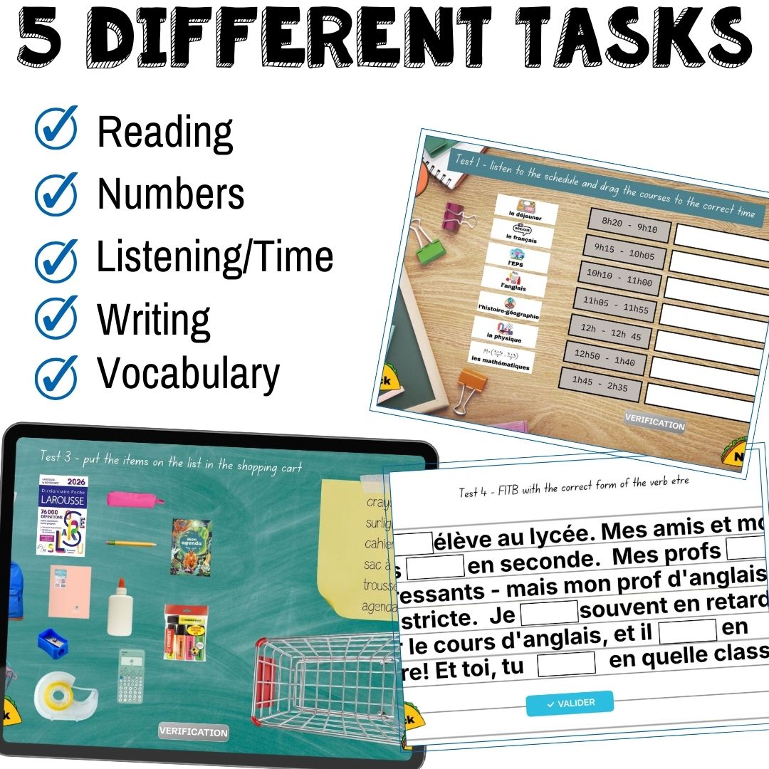 Novice Low Beginning French School escape game - school, telling time, numbers, être 3 Novice Low Beginning French School escape game - school, telling time, numbers, être - Image 3