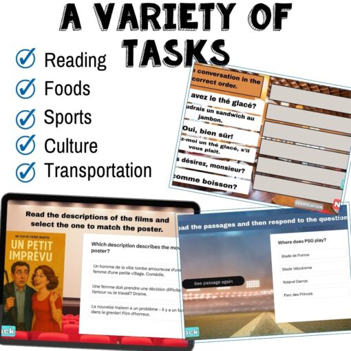 French leisure Novice Low/Mid Beginning French escape game - café, movies, transport, sports - Image 3