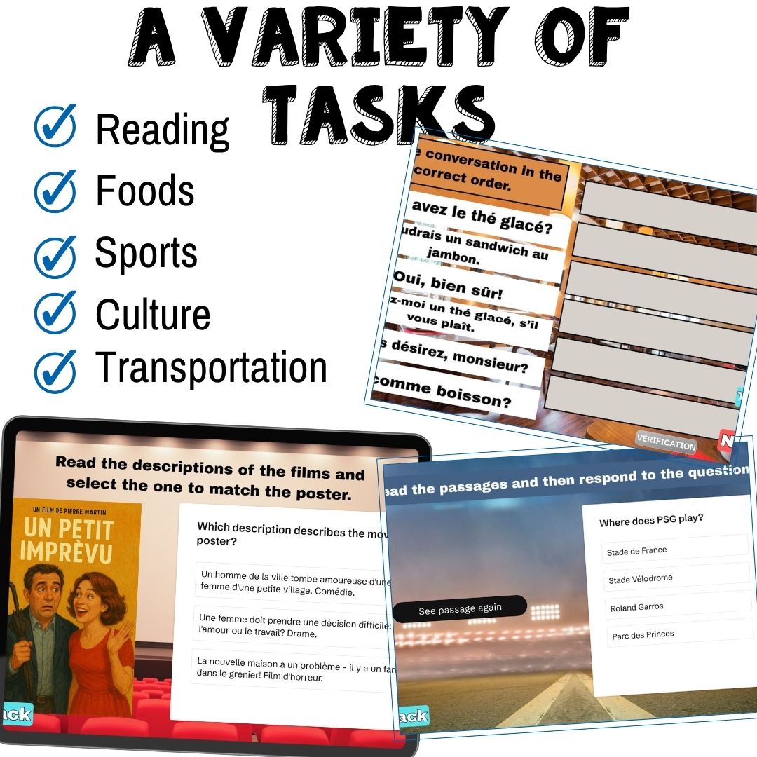 French leisure Novice Low/Mid Beginning French escape game - café, movies, transport, sports 3 French leisure Novice Low/Mid Beginning French escape game - café, movies, transport, sports - Image 3