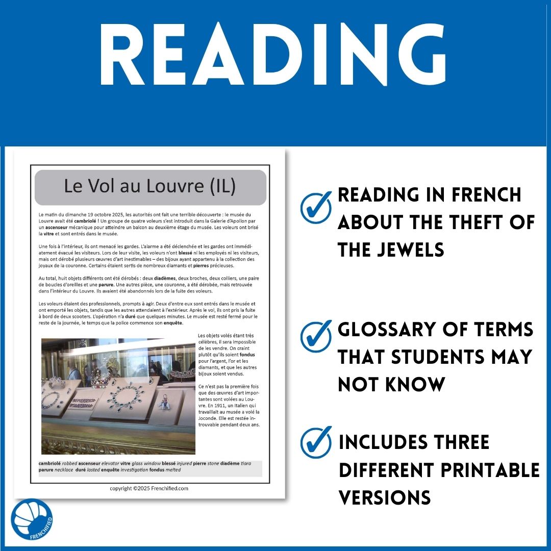Louvre theft - French reading about jewelry heist - three different versions 2 Louvre theft - French reading about jewelry heist - three different versions - Image 2