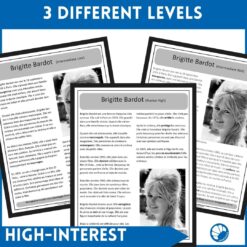 Brigitte Bardot French reading comprehension - three different levels NH, IL, IM