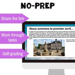French April Fool's Day digital escape game in French - reading, vocab, listening