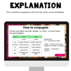 Comer and beber Spanish verb conjugation game digital game present tense
