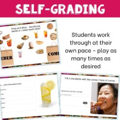 Comer and beber Spanish verb conjugation game digital game present tense