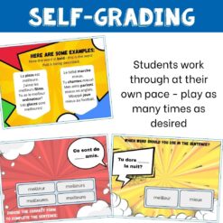 French Boom Cards to practice meilleur and mieux adverb and adjectives