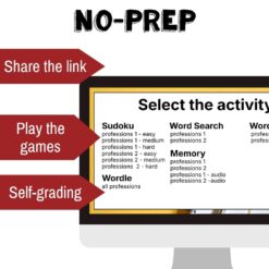 Alternative view of French professions vocabulary activity practice games jobs métiers