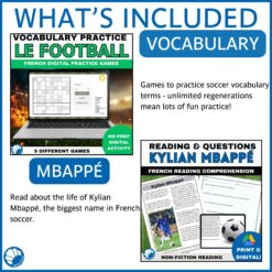 French Soccer activities le football reading comprehension and vocabulary bundle