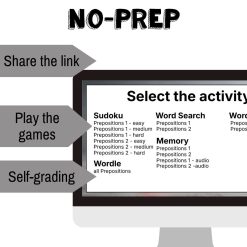 Alternative view of French prepositions vocabulary activity practice games les prepositions